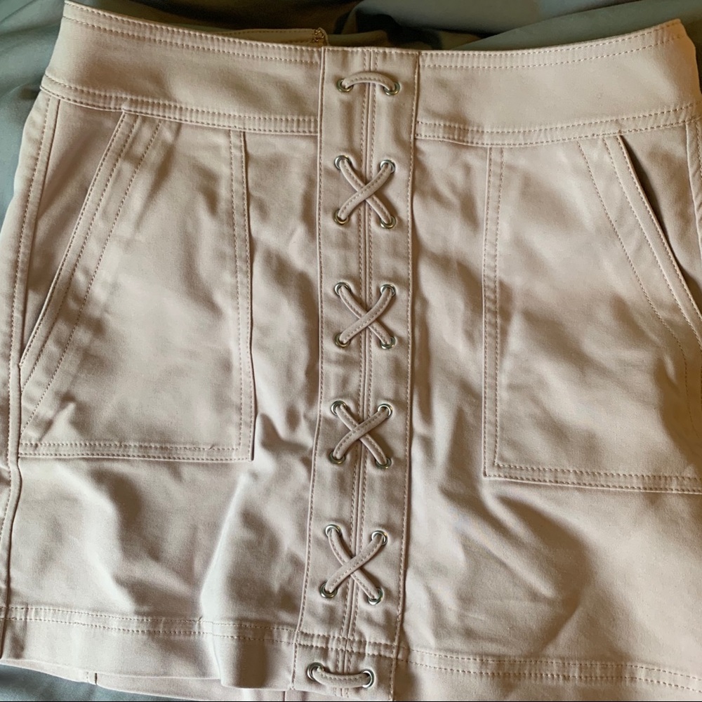 Express light pink lace up skirt
